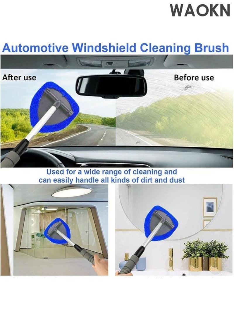 WAOKN Windshield Cleaner Tool , Car Interior Window Detailing Cleaning Kit , with Extendable Handle and 4 Easy-to-Install Reusable Microfiber Pads , Auto Glass Wiper Brush Kit for Car&Home , Comes with a 100ML bottle , Blue . - Image 5